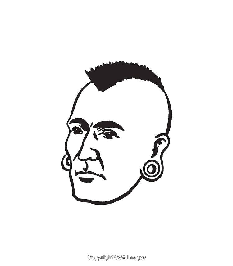Black And White Line Art Portrait with Mohawk and Ear Gauges