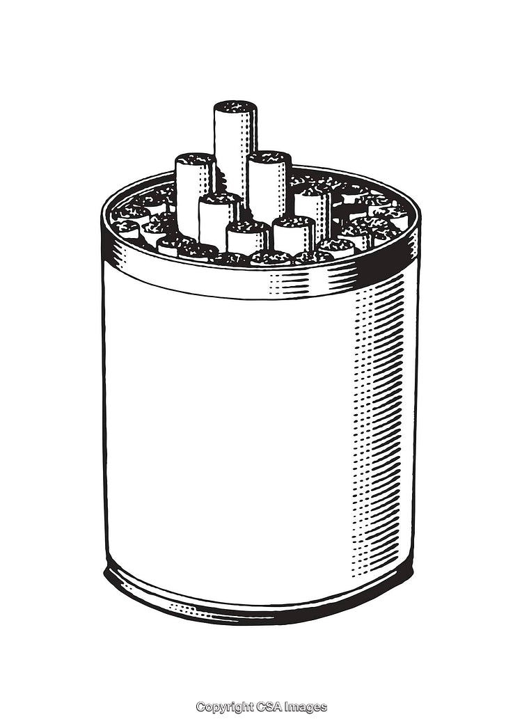 Black and White Line Art of Cylindrical Object with Protruding Geometric Shapes