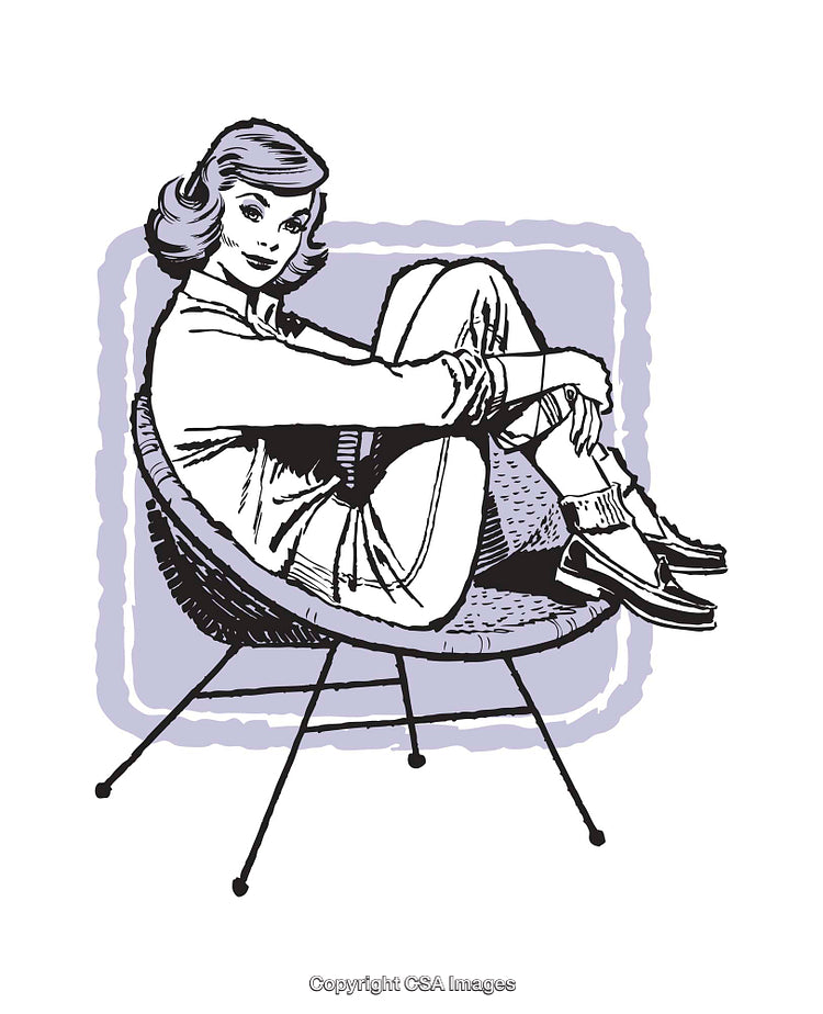 Retro Styled Illustration of a Woman Relaxing on a Modern Chair