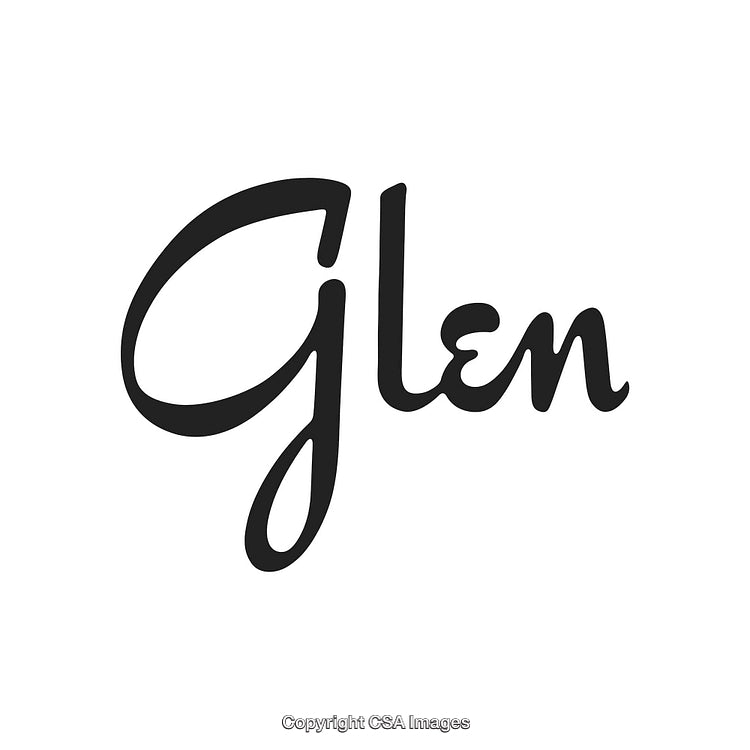Stylized Handwritten Glen Typography Art in Black on White Background