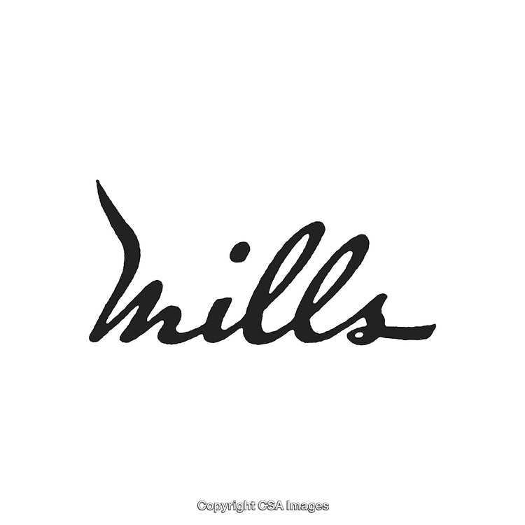 Stylized Black Text on White Background Highlighting the Word Mills