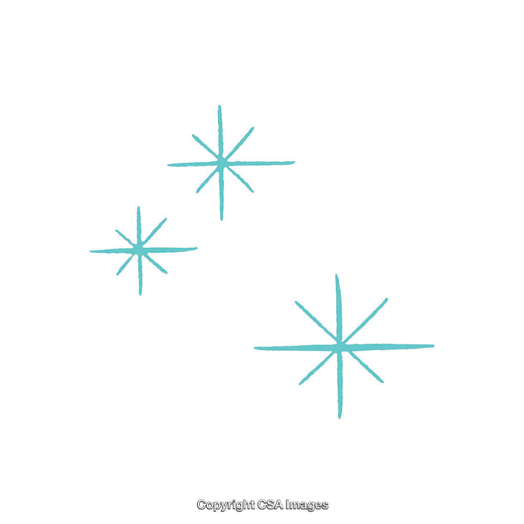 Minimalist Three Blue Starbursts on White Background