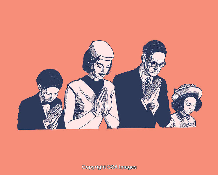 Illustration of a Family Praying Together in Reverent Devotion