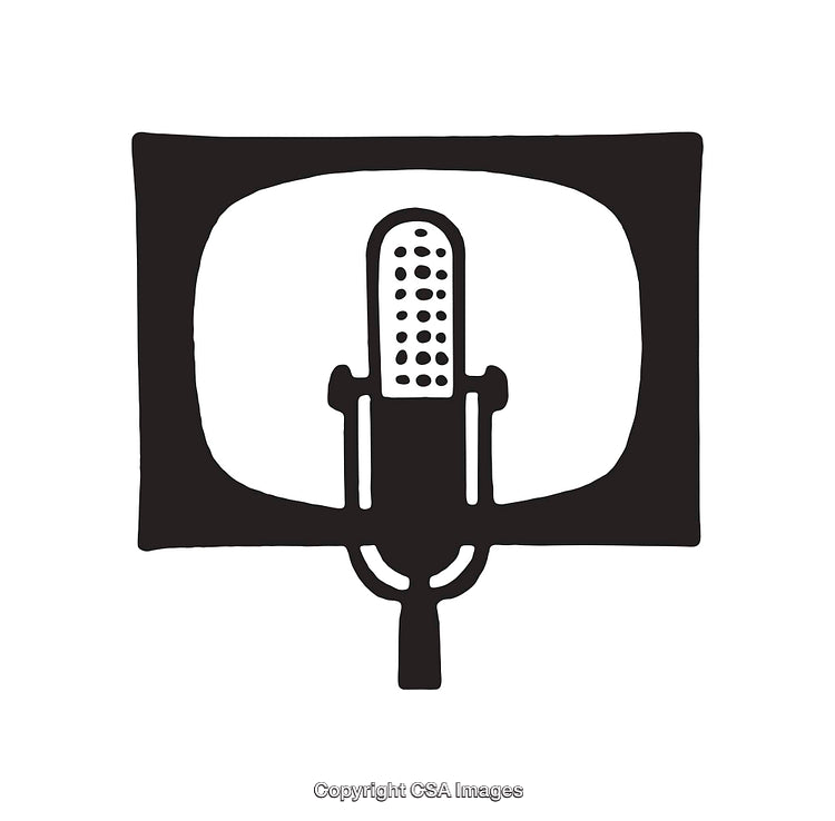 Black and White Icon of Retro Microphone on Television