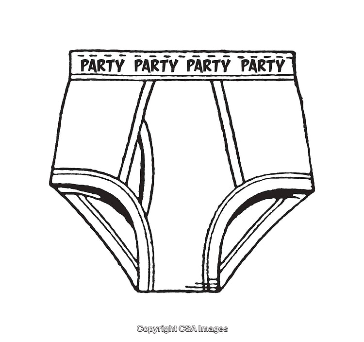Black and White Line Art of Party-Themed Briefs Design