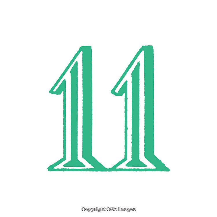 Green Number 11 on a White Background with Bold Outline Style