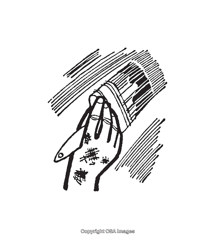 Black and White Line Art of a Hand Holding a Paintbrush