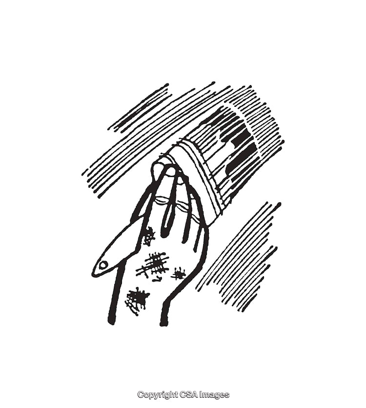 Black and White Line Art of a Hand Holding a Paintbrush