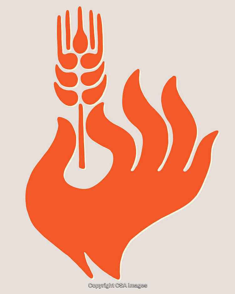 Abstract Illustration Featuring Wheat and Flames in Bold Orange Design