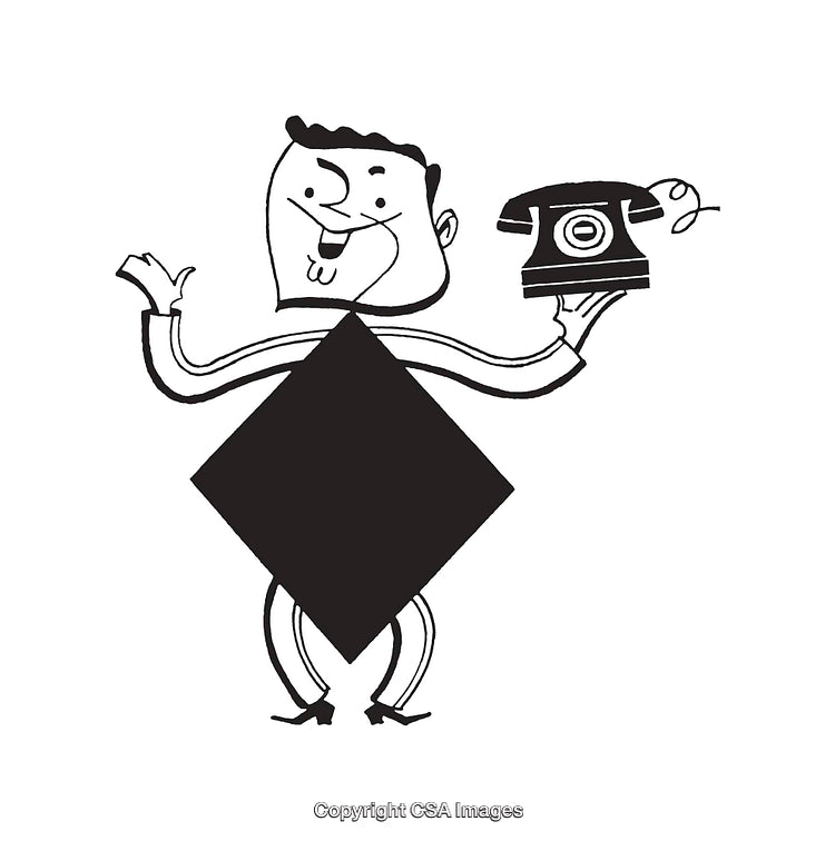 Playful Black and White Artwork Depicting a Character Holding a Telephone