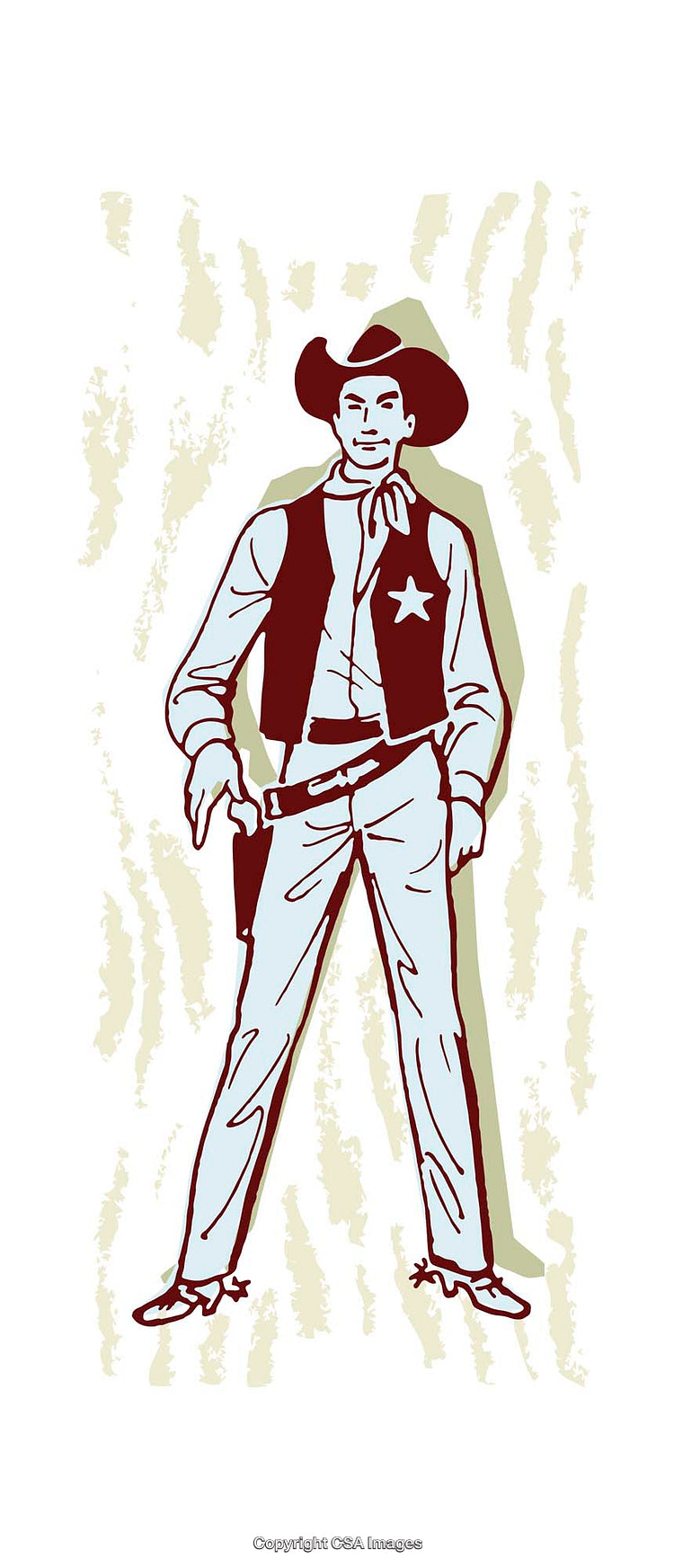 Vintage-Style Illustration of a Cowboy Figure in Western Attire and Tilting Hat