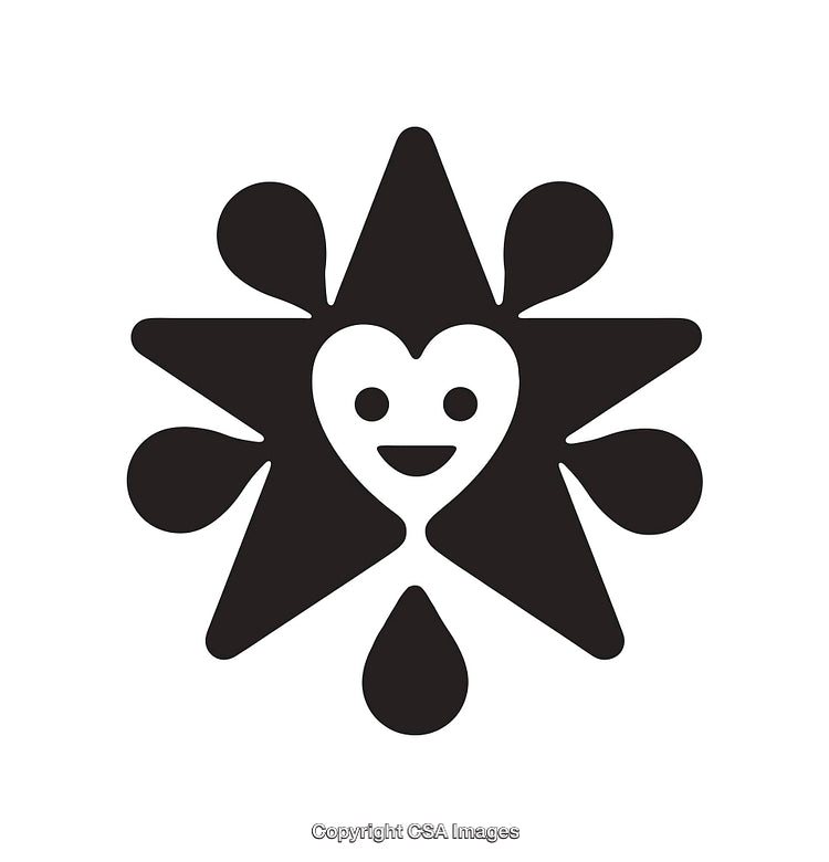 Black and White Icon Representing a Smiling Heart Within a Star Shape