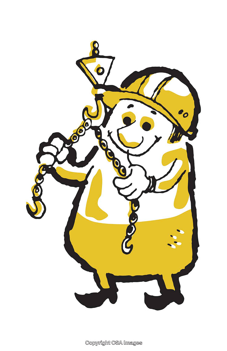 Cartoon Worker Character Holding Chains and Wearing Safety Equipment