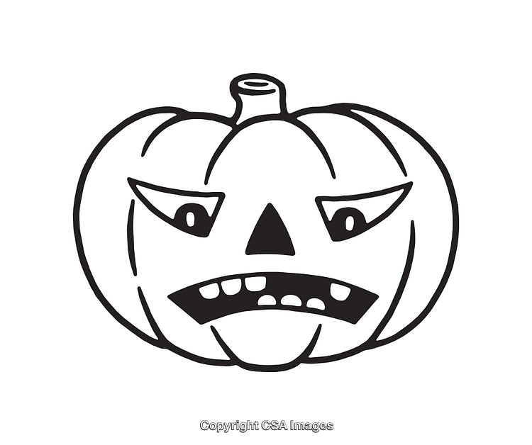 Black and White Line Art of Scary Halloween Pumpkin Face Illustration