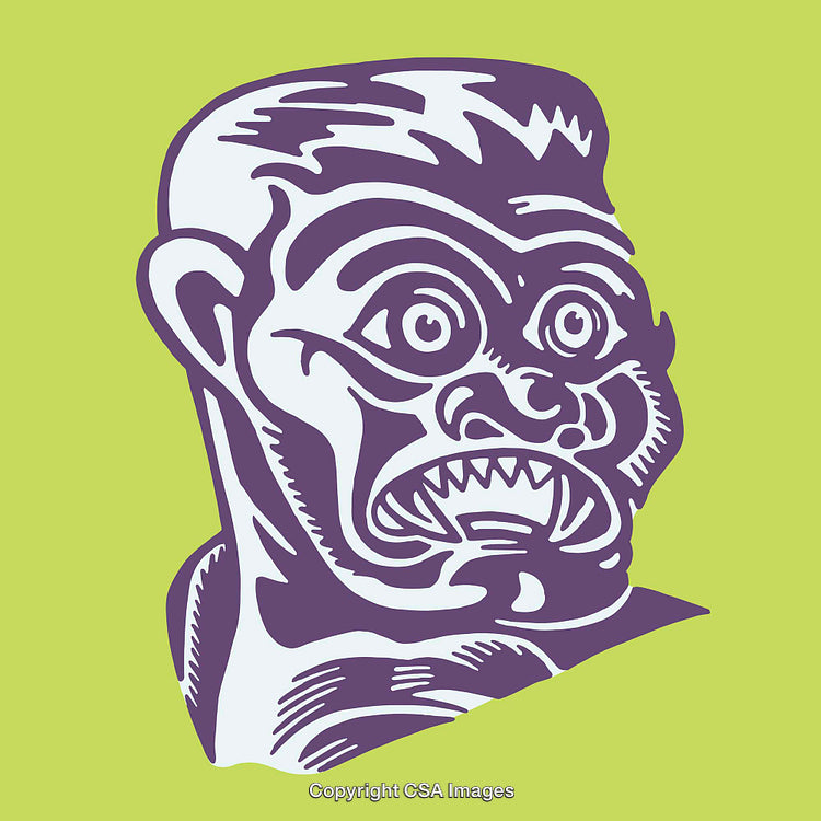 Purple Tribal Mask Illustration on Vibrant Green Background