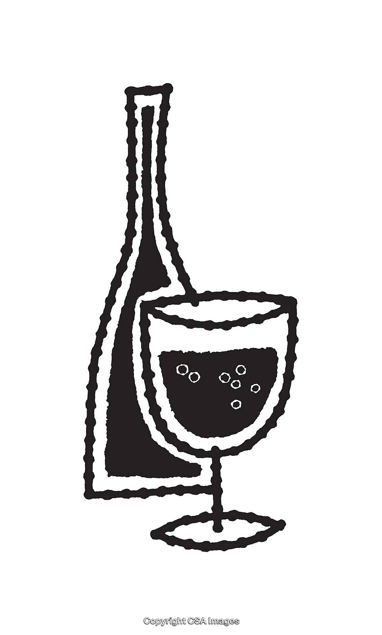 Minimalist Black and White Line Art of Wine Glass and Bottle Design
