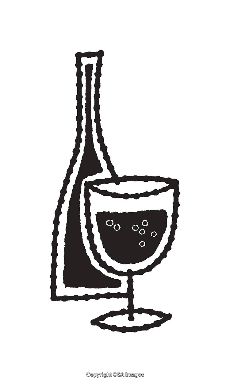 Minimalist Black and White Line Art of Wine Glass and Bottle Design