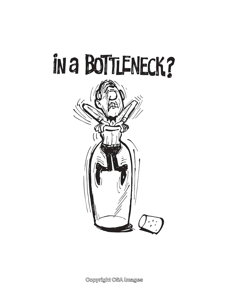 Hand-Drawn Illustration of Person in a Bottle Representing Bottleneck Challenges