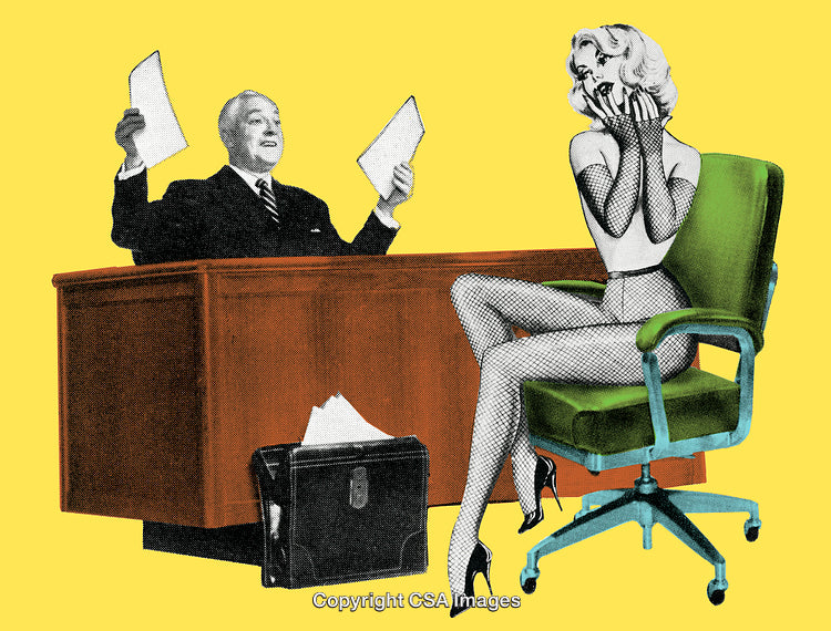 Retro Office Scene with Businessman and Woman in Vintage Pop Art Style