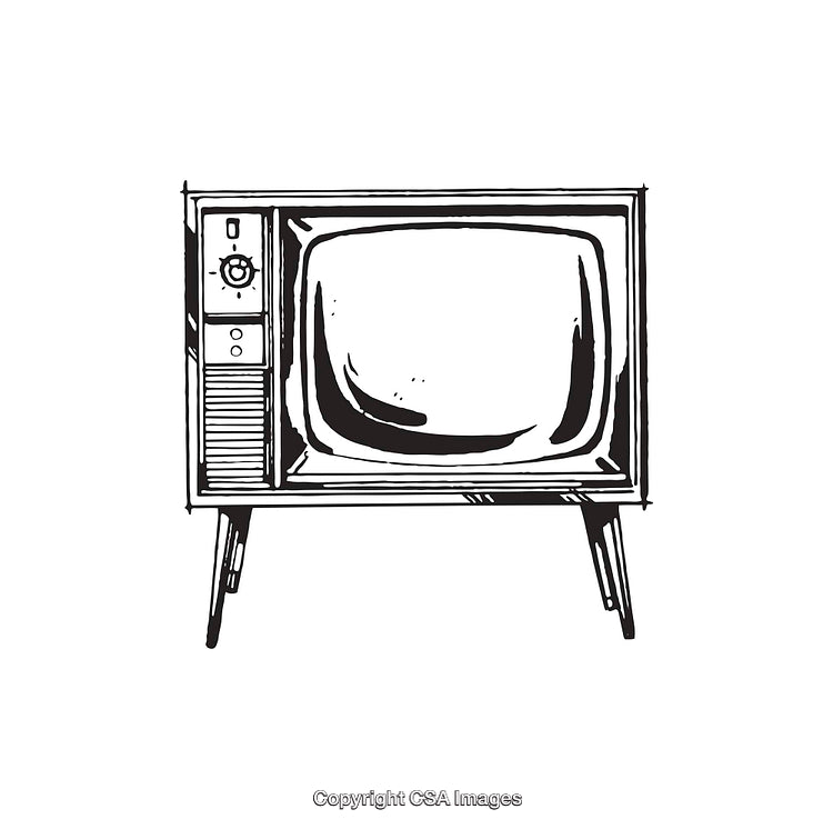 Retro Line Art Illustration of a Classic Television Set