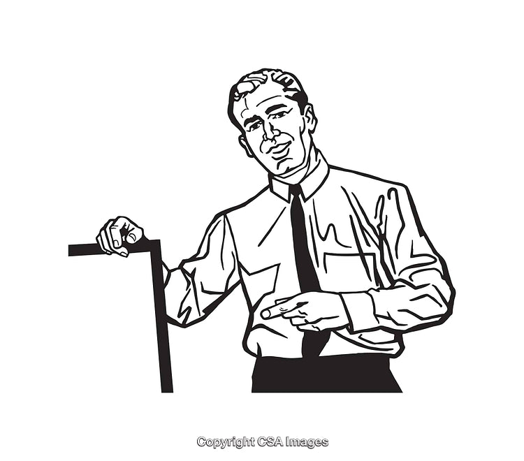 Black and White Line Art of a Professional Man with Tie