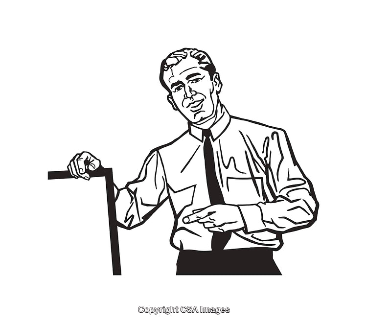 Black and White Line Art of a Professional Man with Tie