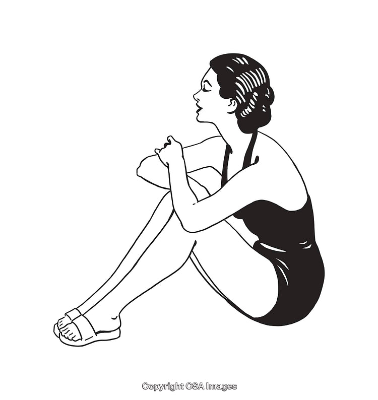Elegant Line Art of Woman Sitting in Relaxed Pose in Swimsuit