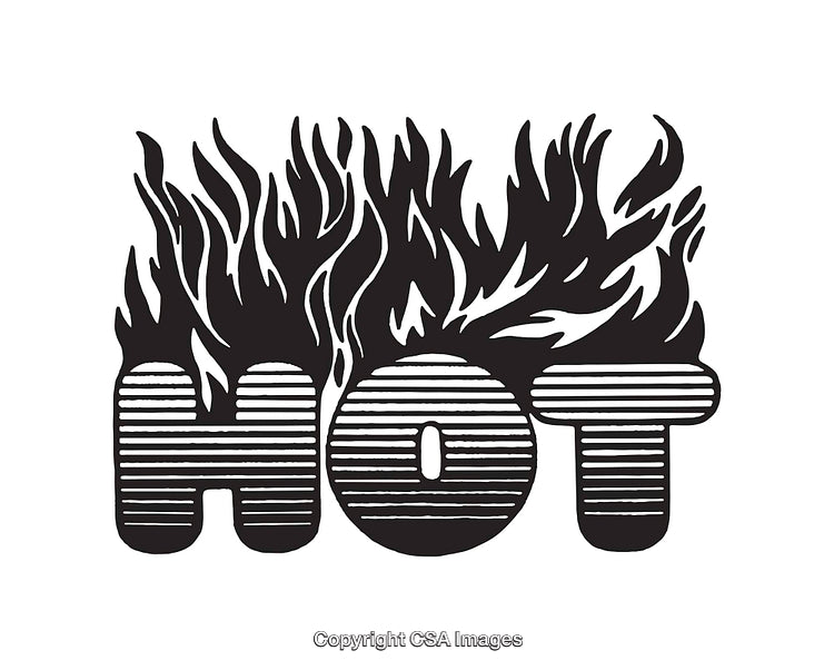 Bold Line Art of 'Hot' Text with Flame Motif Design