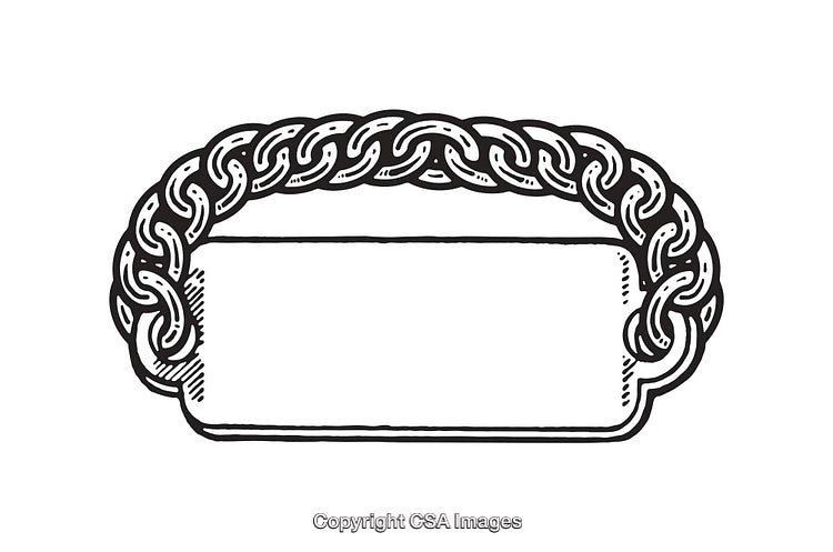 Detailed Black and White Line Art Illustration of a Chain Ornament