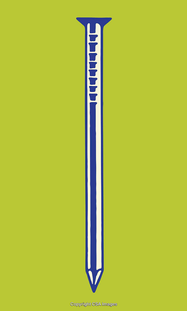 Blue Nail Illustration on a Green Background - Line Art Style