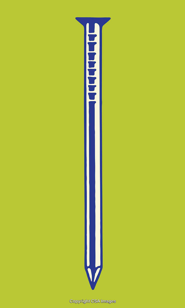 Blue Nail Illustration on a Green Background - Line Art Style