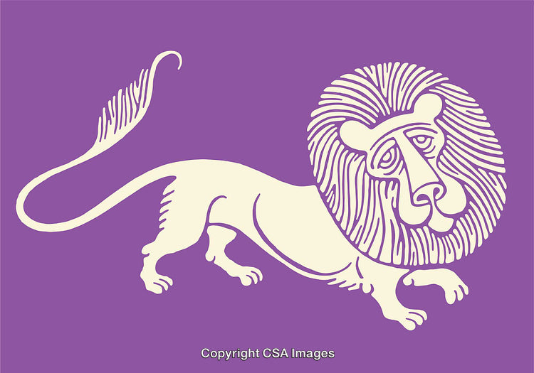 Vintage Stylized Lion Artwork with Purple Background and Detailed Lines