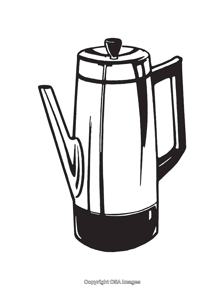 Black and White Line Art Illustration of a Classic Coffee Percolator