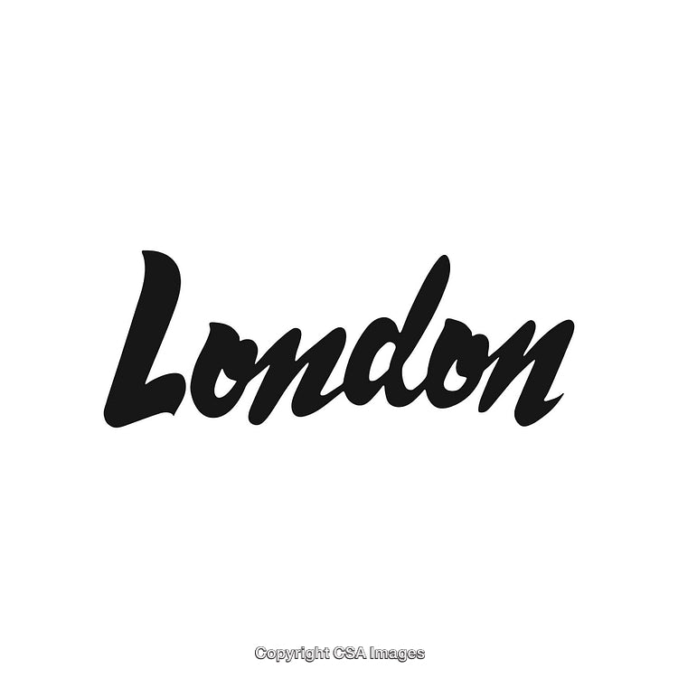 Stylized Black Calligraphic 'London' Text on a White Background