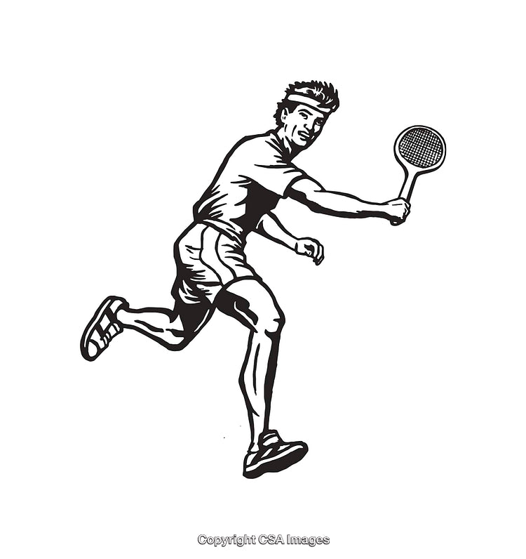Black and White Sketch of a Tennis Player in Action