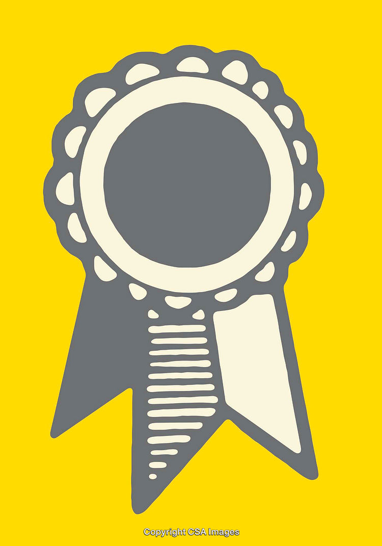 Award Ribbon Icon in Modern Yellow and Gray Line Art Style