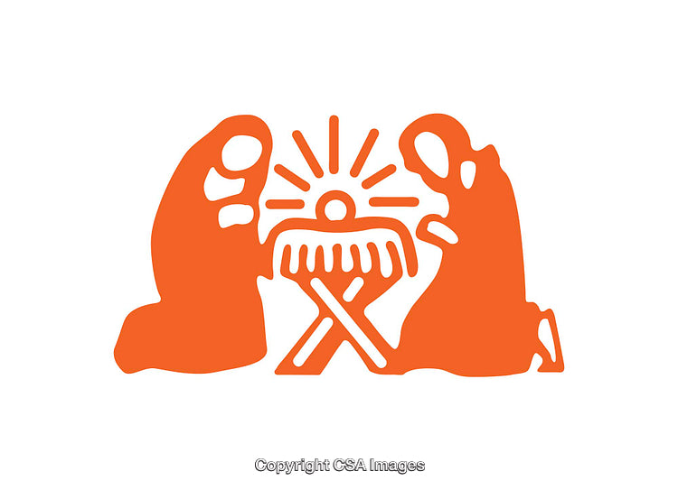 Silhouette Icon of Nativity Scene with Manger in Vibrant Orange Design