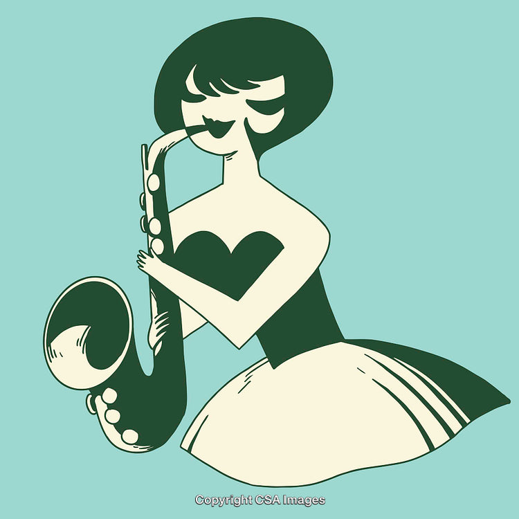 Elegant Woman Playing Saxophone in Retro Style Illustration