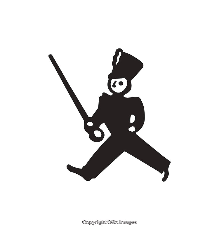 Black and White Silhouette of Marching Soldier with Sword