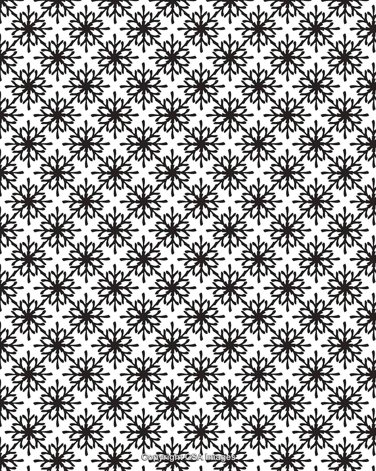 Black and White Floral Pattern in Repeating Symmetrical Design