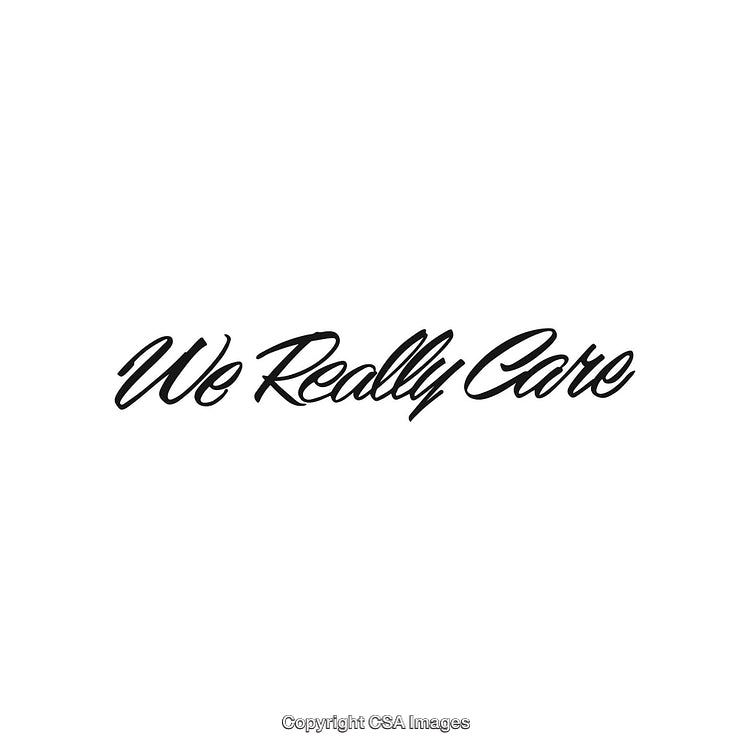 Elegant Script Text Reading 'We Really Care' on a White Background