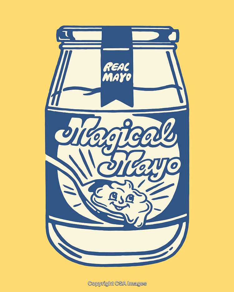 Vintage Inspired Cartoon Mayonnaise Jar Illustration with Smiling Character