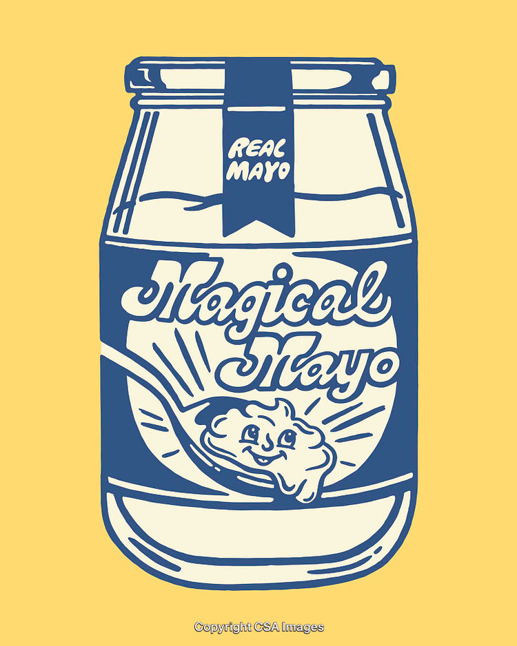 Vintage Inspired Cartoon Mayonnaise Jar Illustration with Smiling Character