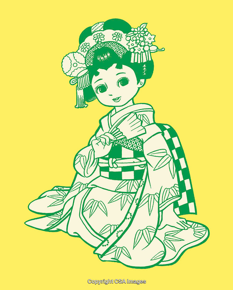 Colorful Artistic Illustration of a Geisha in Traditional Attire