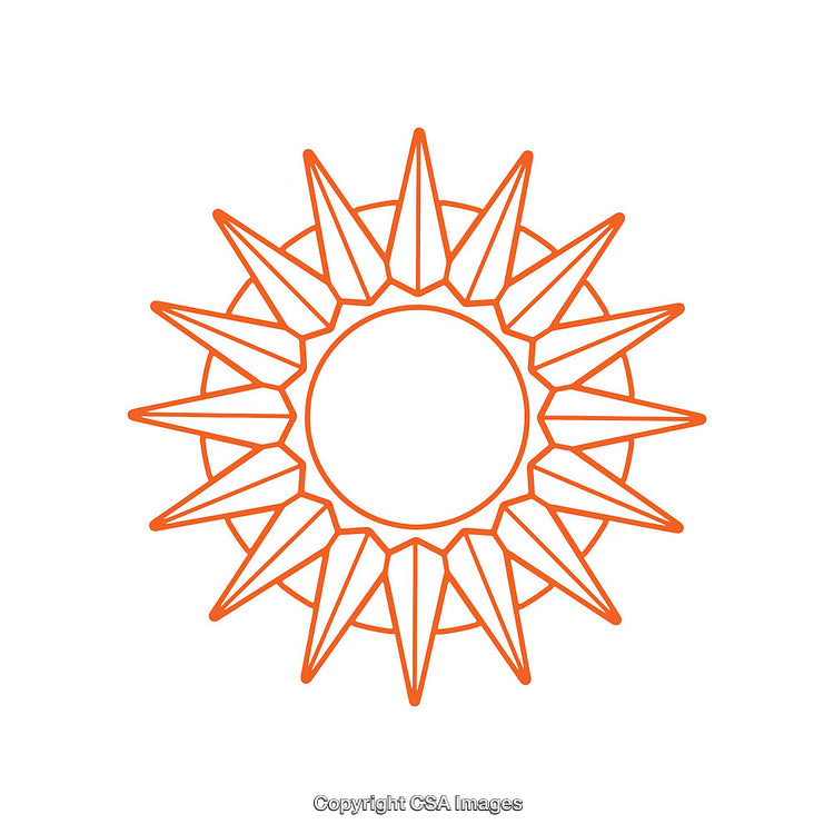 Abstract Orange Sun Design with Sharp Geometric Rays on White Background