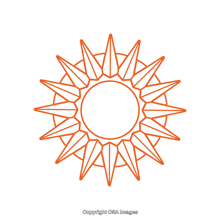 Abstract Orange Sun Design with Sharp Geometric Rays on White Background