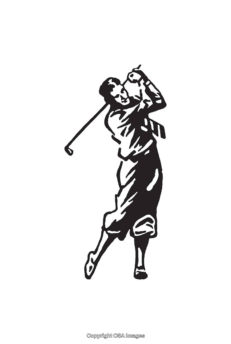 Black and White Line Art of a Golfer Swinging the Club