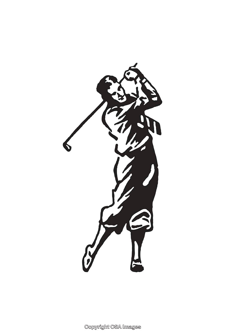 Black and White Line Art of a Golfer Swinging the Club