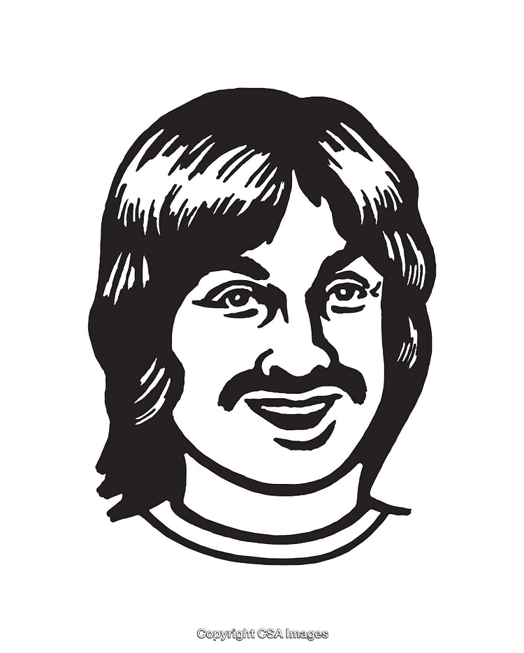 Black and White Line Art Portrait with Facial Features and Stylish Hair