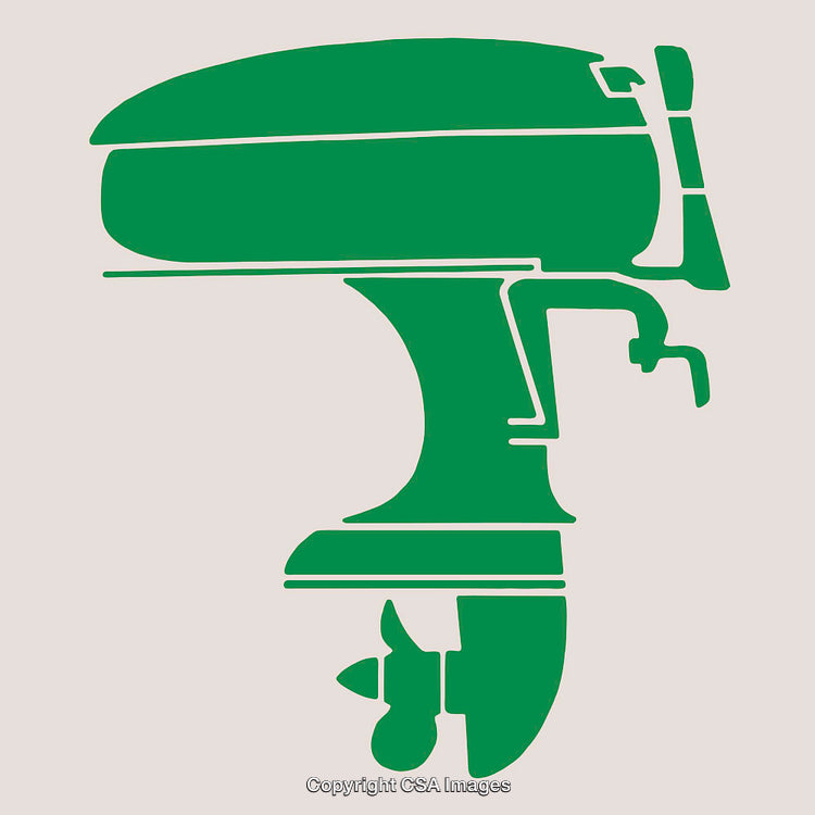 Green Outboard Engine Illustration in Minimal Style on Light Background